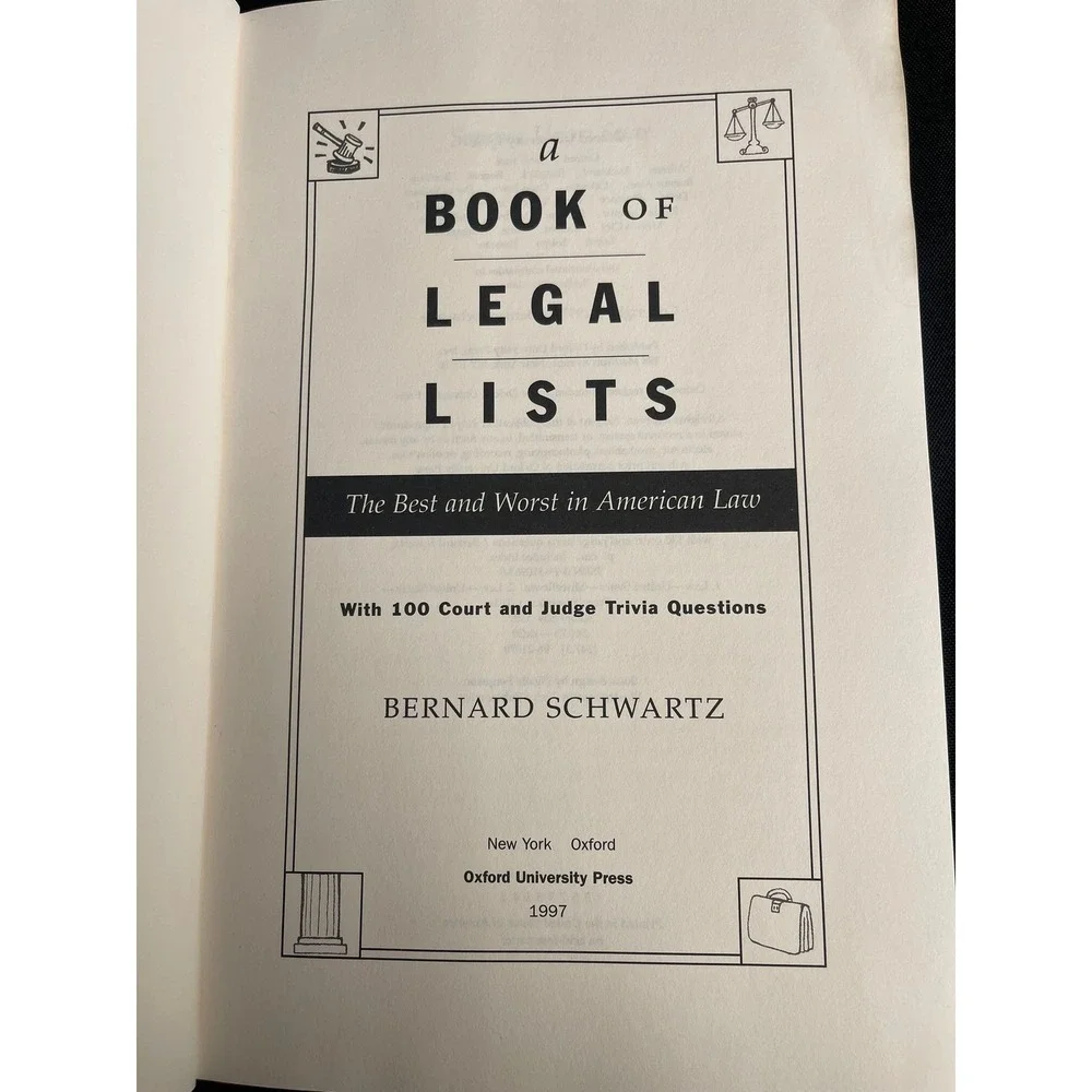 A Book of Legal Lists The Best & Worst in American Law Bernard Schwartz Hardcove